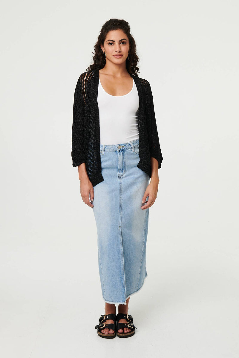 Sheer Mesh Texture 3/4 Sleeve Cardigan