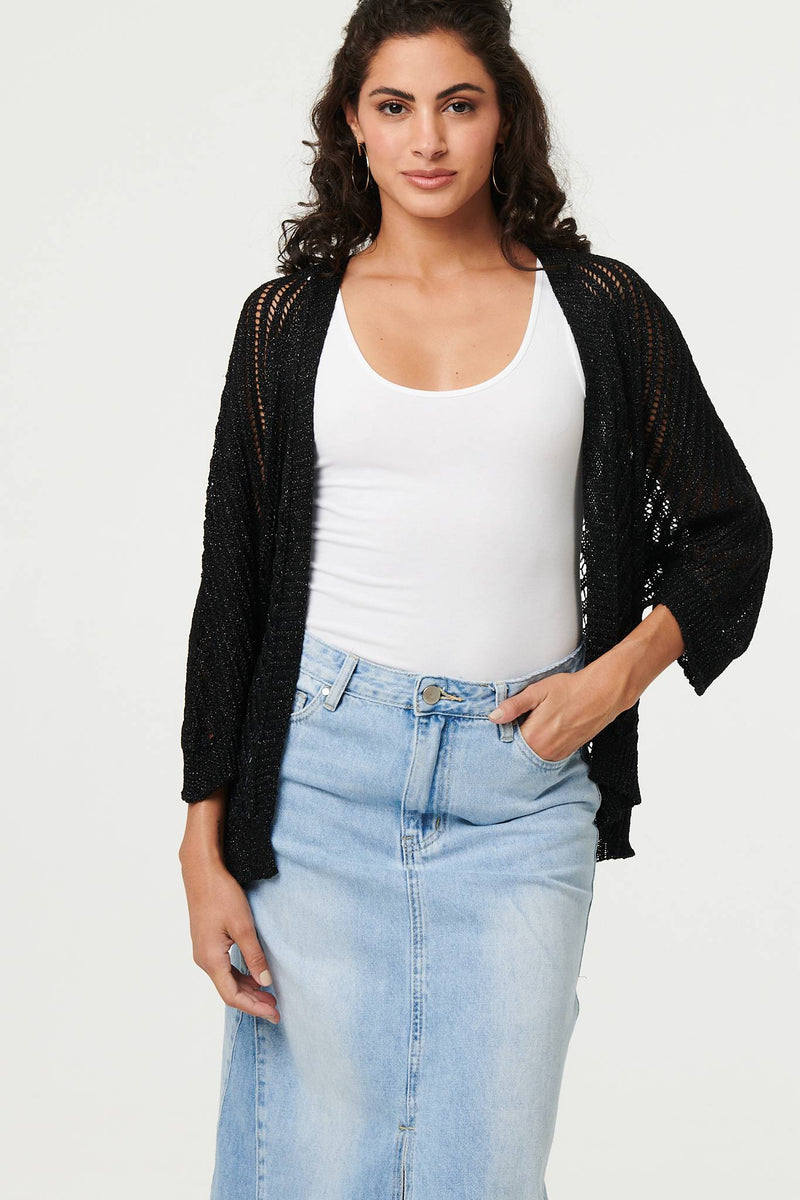 Sheer Mesh Texture 3/4 Sleeve Cardigan