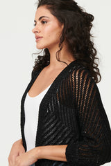 Sheer Mesh Texture 3/4 Sleeve Cardigan