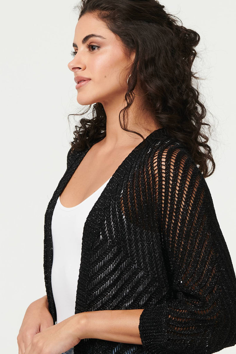 Sheer Mesh Texture 3/4 Sleeve Cardigan