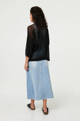 Sheer Mesh Texture 3/4 Sleeve Cardigan
