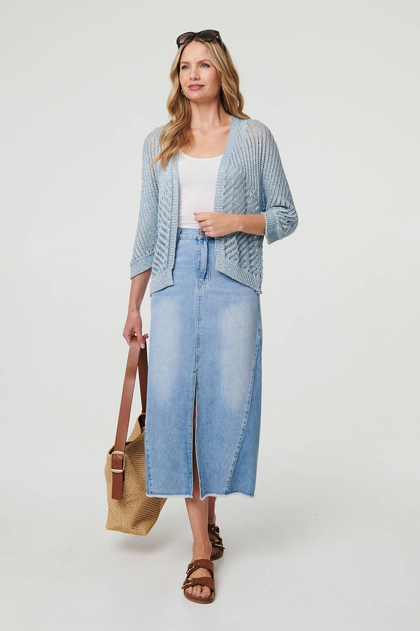 Sheer Mesh Texture 3/4 Sleeve Cardigan