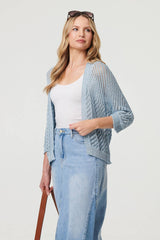 Sheer Mesh Texture 3/4 Sleeve Cardigan