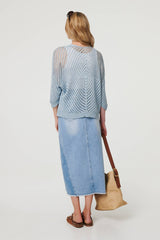 Sheer Mesh Texture 3/4 Sleeve Cardigan