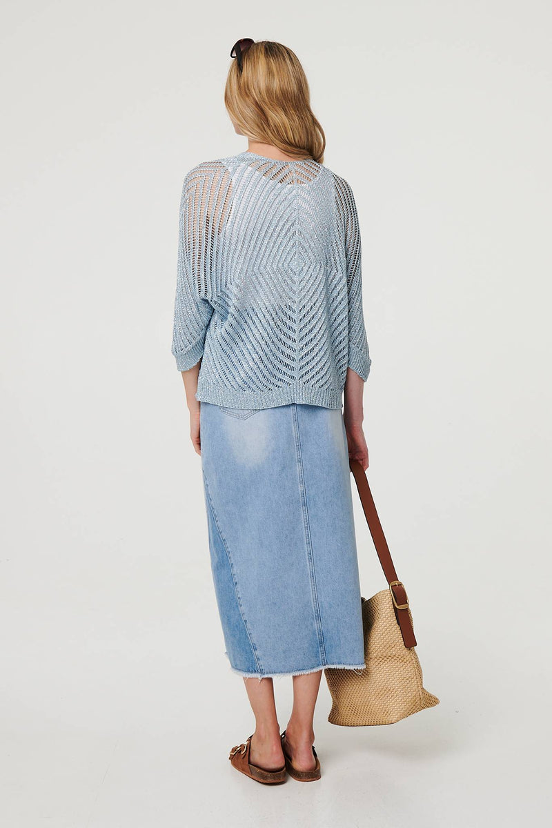 Sheer Mesh Texture 3/4 Sleeve Cardigan
