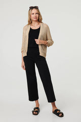 Sheer Mesh Texture 3/4 Sleeve Cardigan