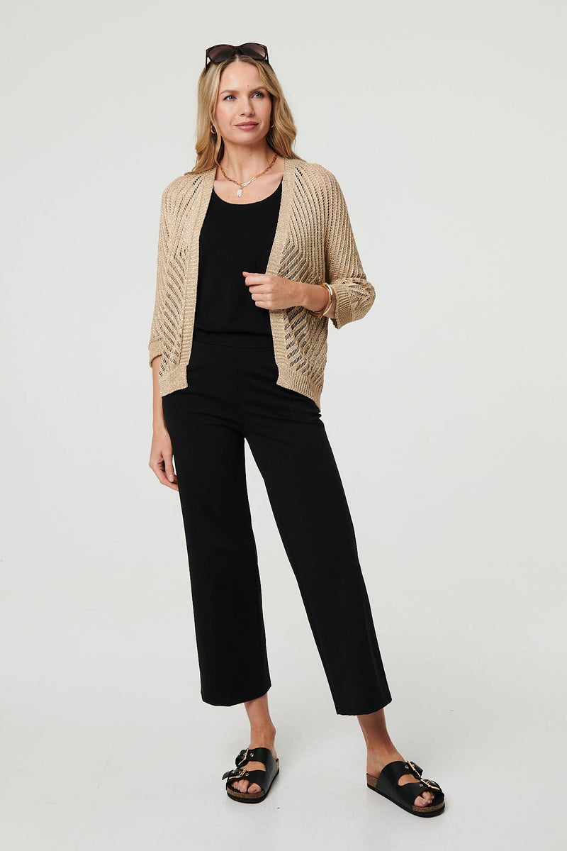 Sheer Mesh Texture 3/4 Sleeve Cardigan