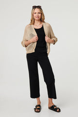 Sheer Mesh Texture 3/4 Sleeve Cardigan
