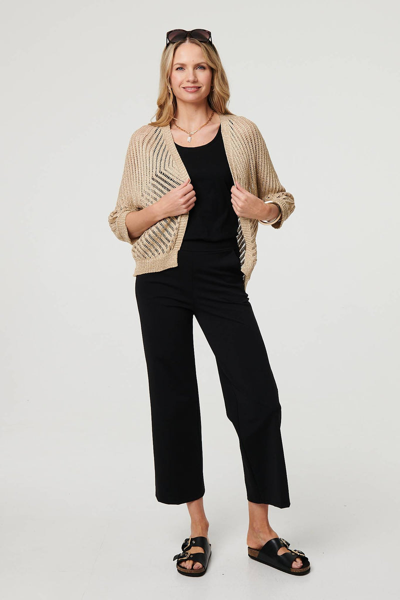 Sheer Mesh Texture 3/4 Sleeve Cardigan