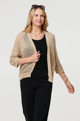 Sheer Mesh Texture 3/4 Sleeve Cardigan