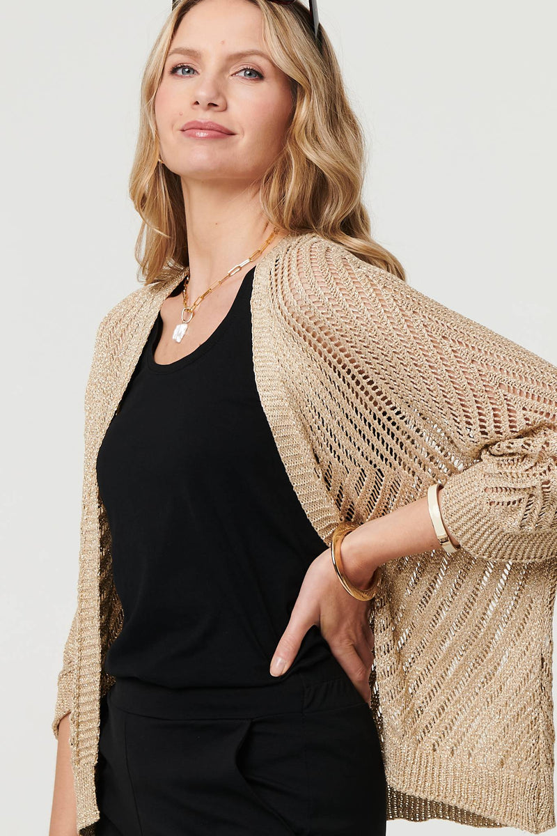 Sheer Mesh Texture 3/4 Sleeve Cardigan