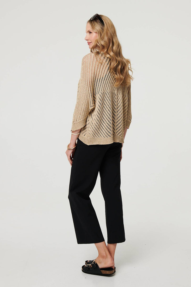Sheer Mesh Texture 3/4 Sleeve Cardigan