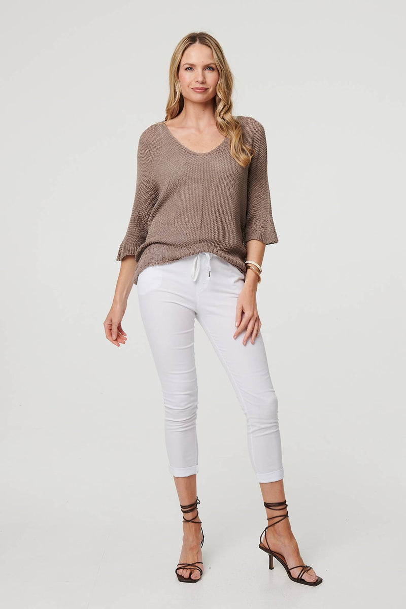 Sheer Mesh Texture 3/4 Sleeve Jumper