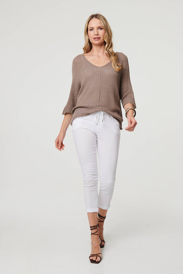 Sheer Mesh Texture 3/4 Sleeve Jumper