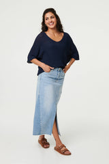 Sheer Mesh Texture 3/4 Sleeve Jumper