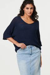 Sheer Mesh Texture 3/4 Sleeve Jumper