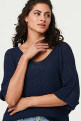 Sheer Mesh Texture 3/4 Sleeve Jumper