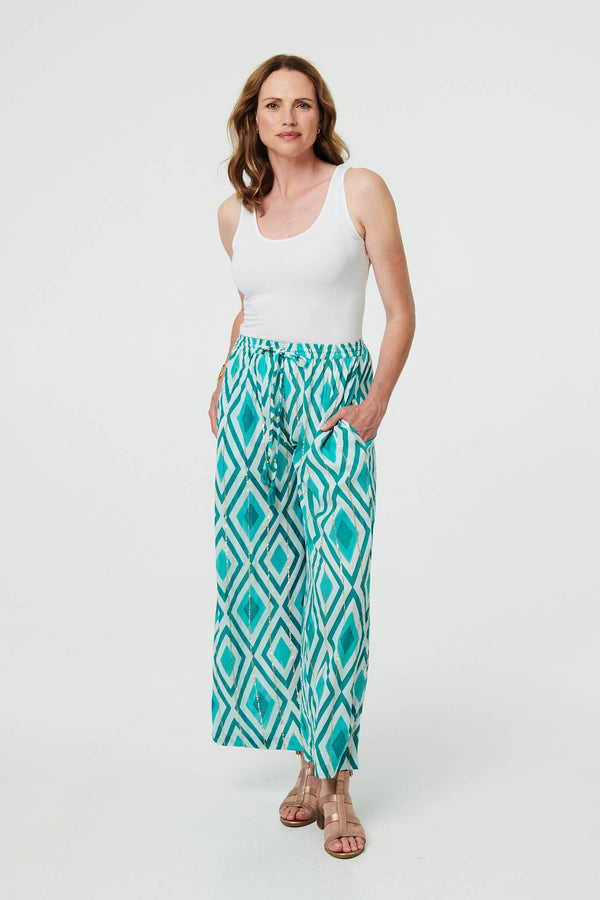 Geo Print Wide Leg High Waist Trousers