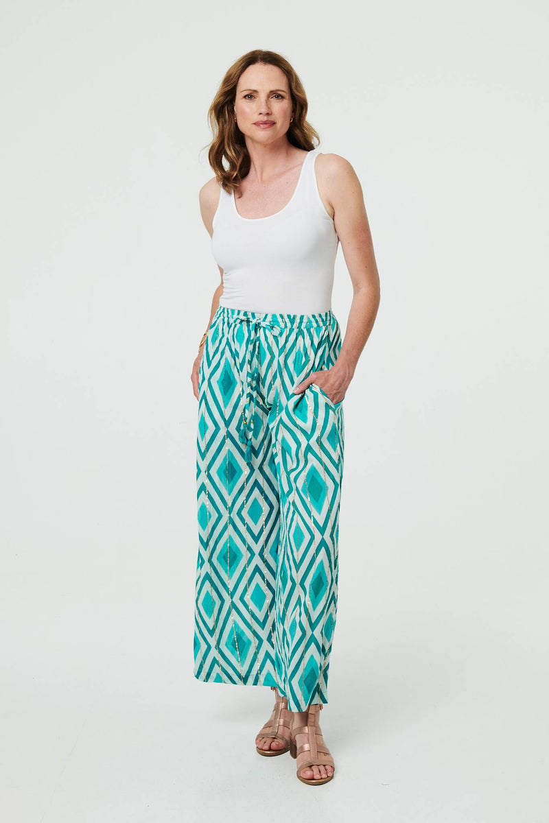 Geo Print Wide Leg High Waist Trousers