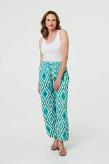 Geo Print Wide Leg High Waist Trousers