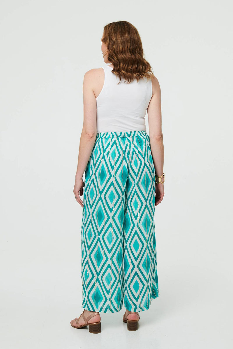 Geo Print Wide Leg High Waist Trousers