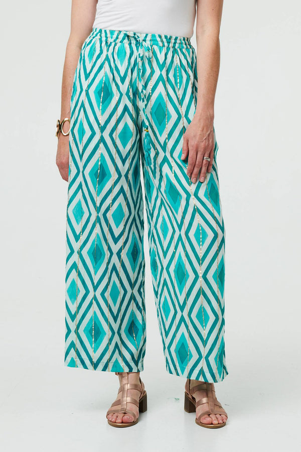 Geo Print Wide Leg High Waist Trousers