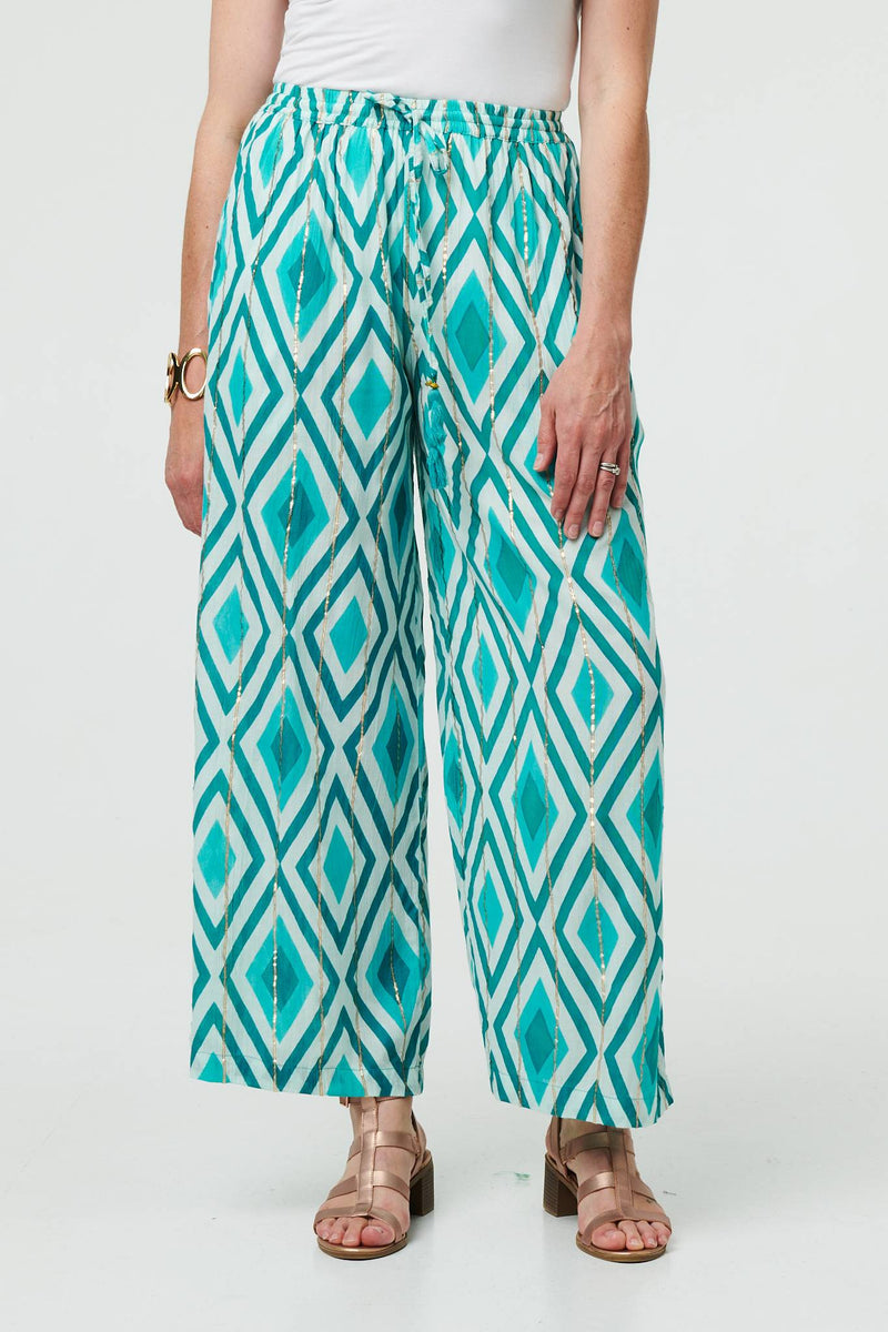 Geo Print Wide Leg High Waist Trousers