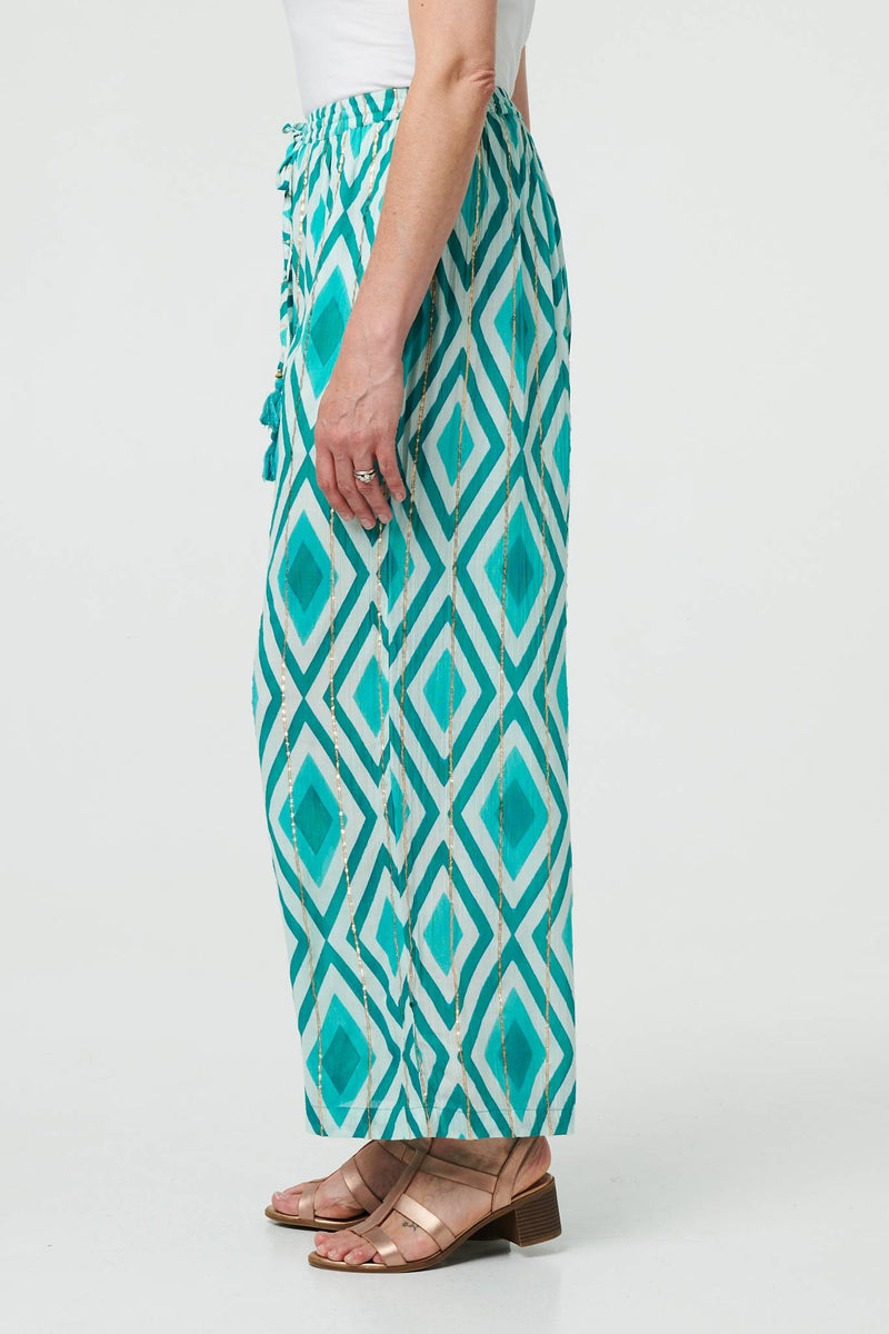 Geo Print Wide Leg High Waist Trousers