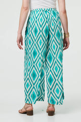 Geo Print Wide Leg High Waist Trousers