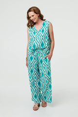 Geo Print V-Neck Sleeveless Relaxed Top
