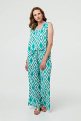 Geo Print V-Neck Sleeveless Relaxed Top