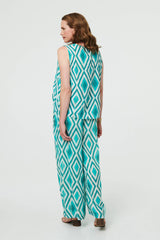 Geo Print V-Neck Sleeveless Relaxed Top