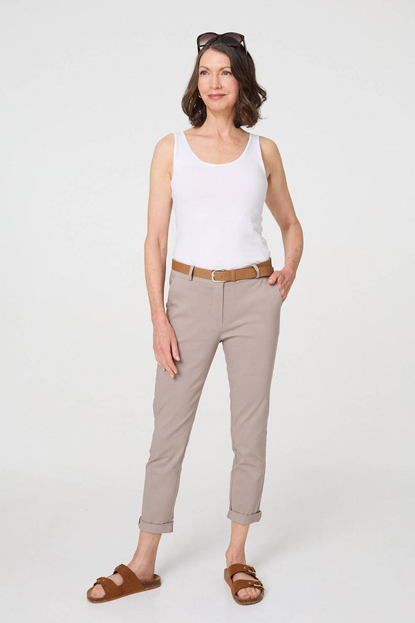 Belt Detail Slim Fit Cropped Trousers