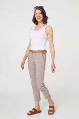 Belt Detail Slim Fit Cropped Trousers