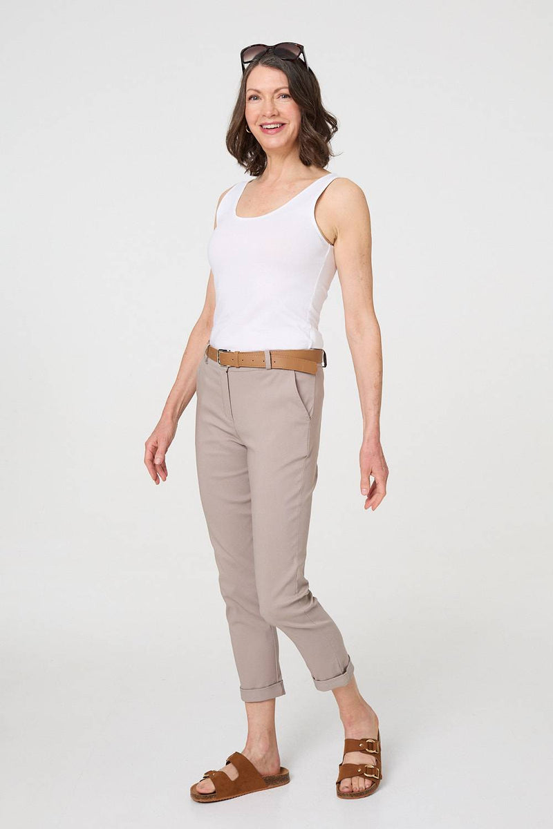 Belt Detail Slim Fit Cropped Trousers