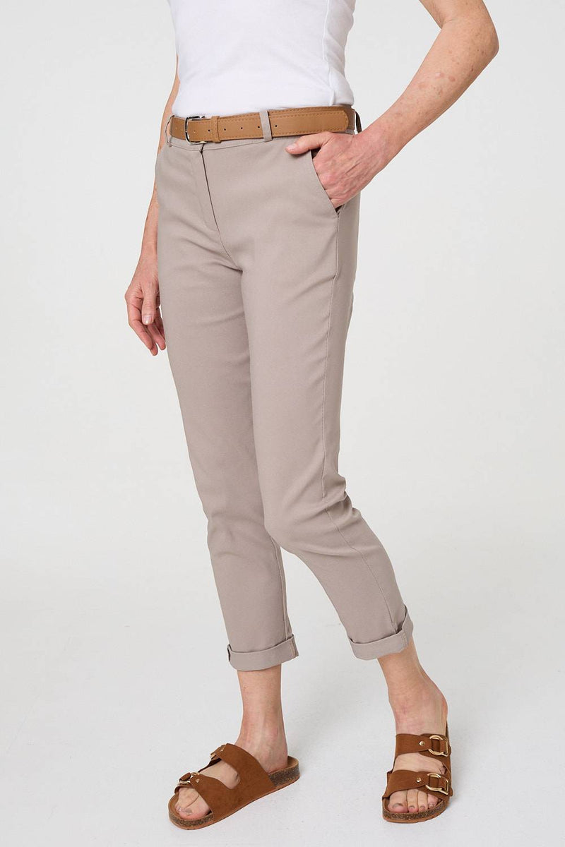 Belt Detail Slim Fit Cropped Trousers