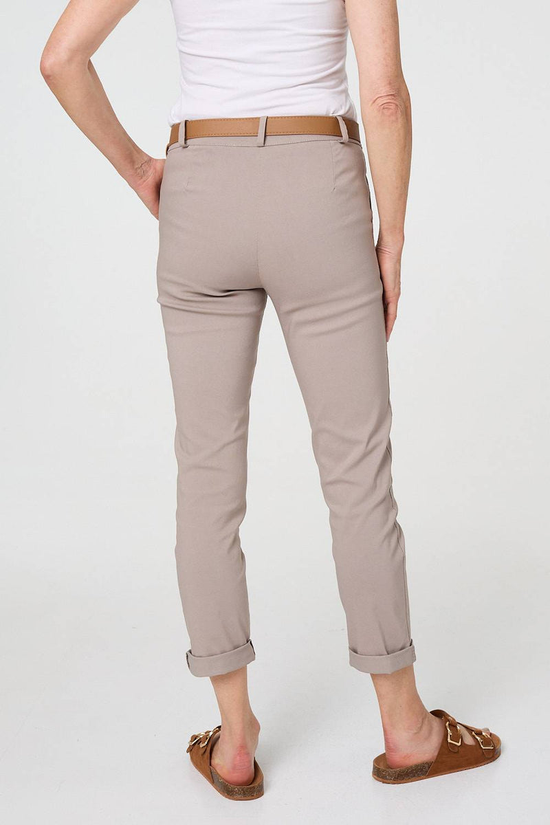 Belt Detail Slim Fit Cropped Trousers
