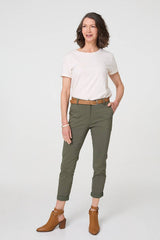 Belt Detail Slim Fit Cropped Trousers