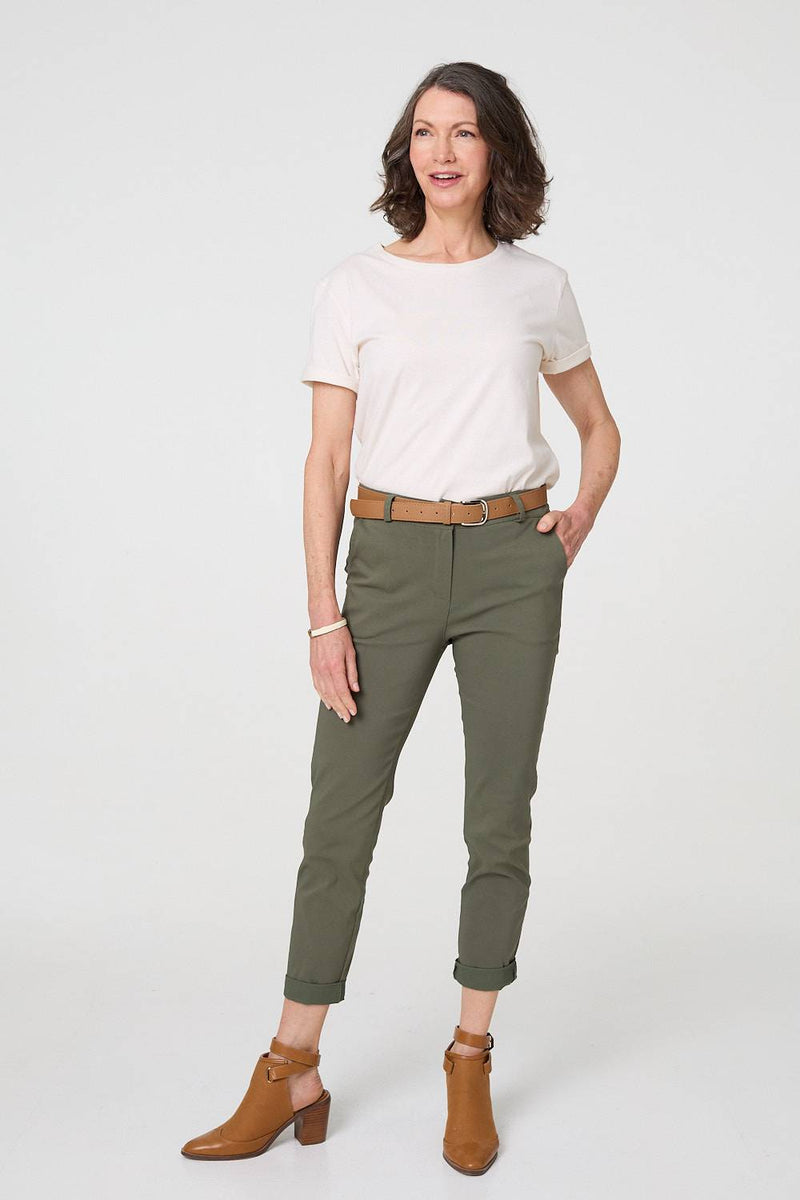 Belt Detail Slim Fit Cropped Trousers