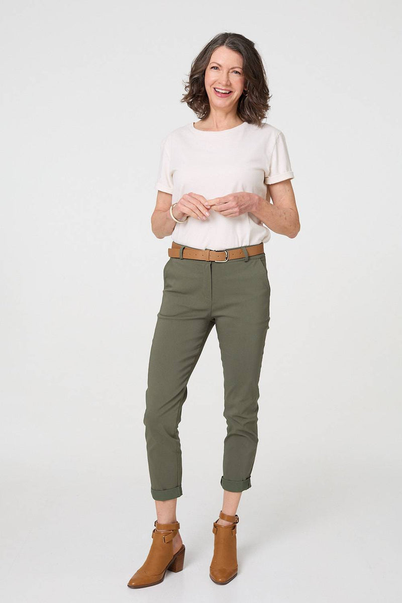 Belt Detail Slim Fit Cropped Trousers