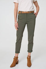 Belt Detail Slim Fit Cropped Trousers