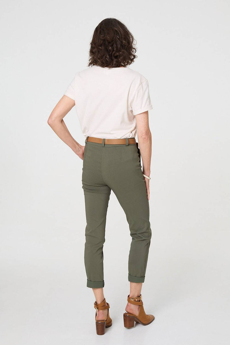 Belt Detail Slim Fit Cropped Trousers