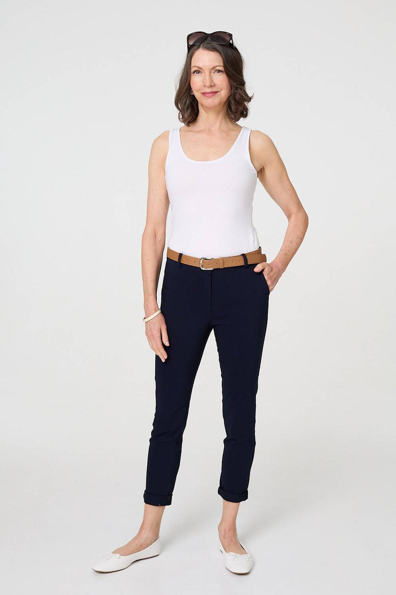 Belt Detail Slim Fit Cropped Trousers