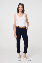 Belt Detail Slim Fit Cropped Trousers