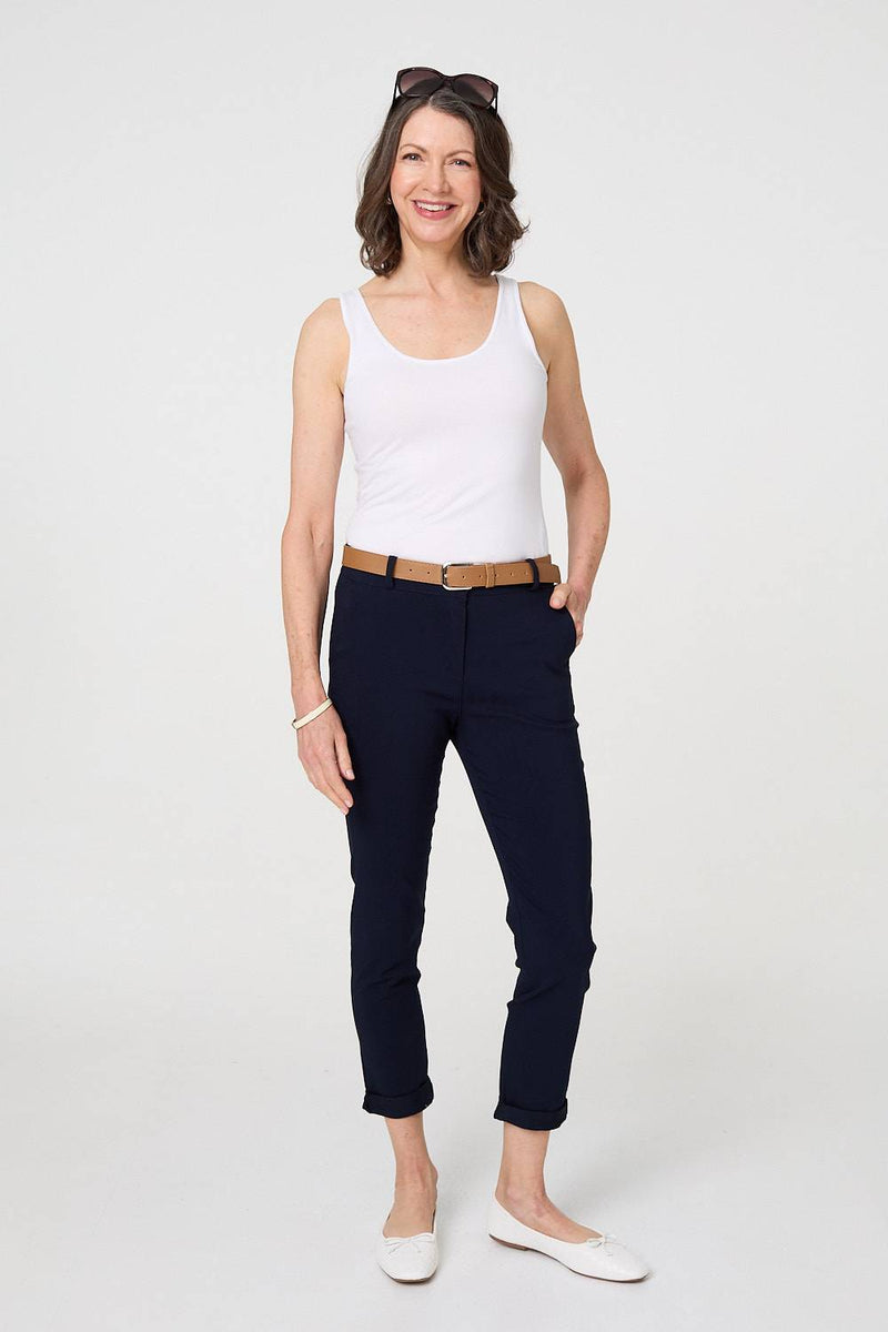 Belt Detail Slim Fit Cropped Trousers