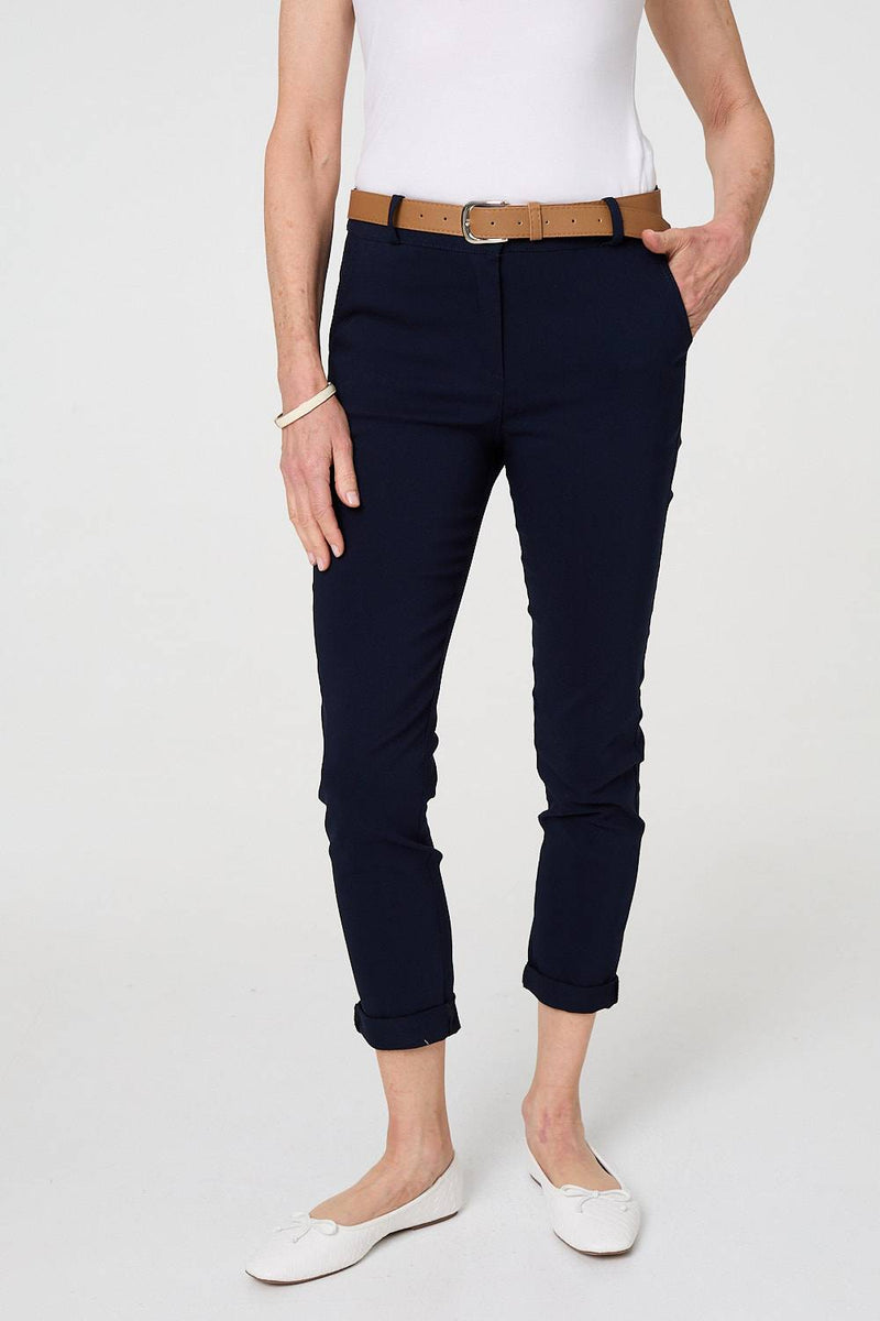 Belt Detail Slim Fit Cropped Trousers
