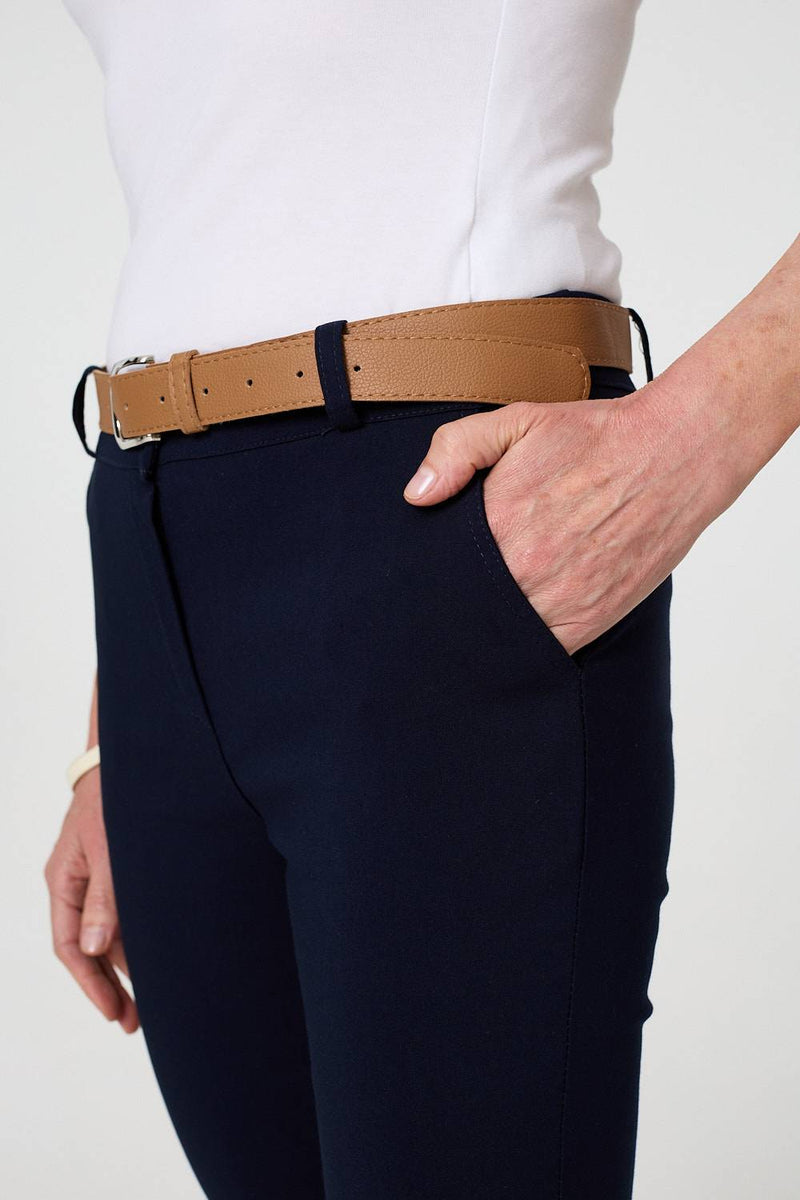 Belt Detail Slim Fit Cropped Trousers