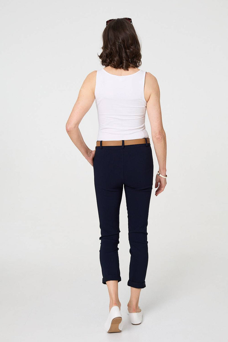 Belt Detail Slim Fit Cropped Trousers