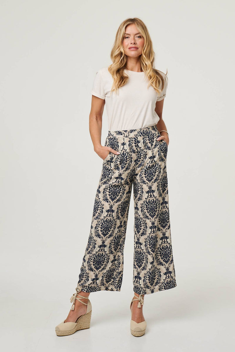 Baroque Print High Waist Wide Trousers