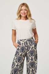 Baroque Print High Waist Wide Trousers